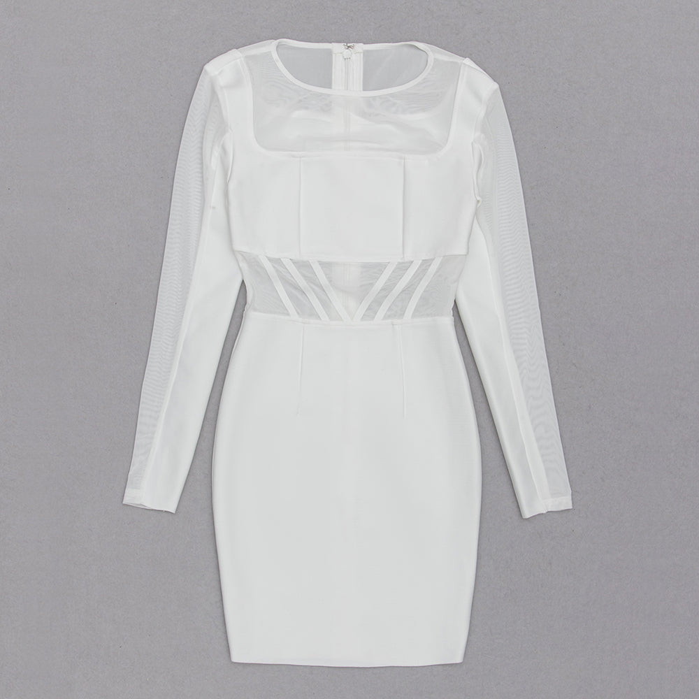 Long Sleeve Mesh Insert Dress HV8959