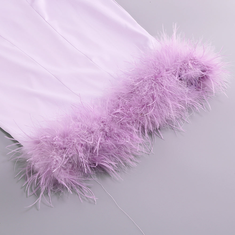 Feather Detail Midi Dress Lavender V8519