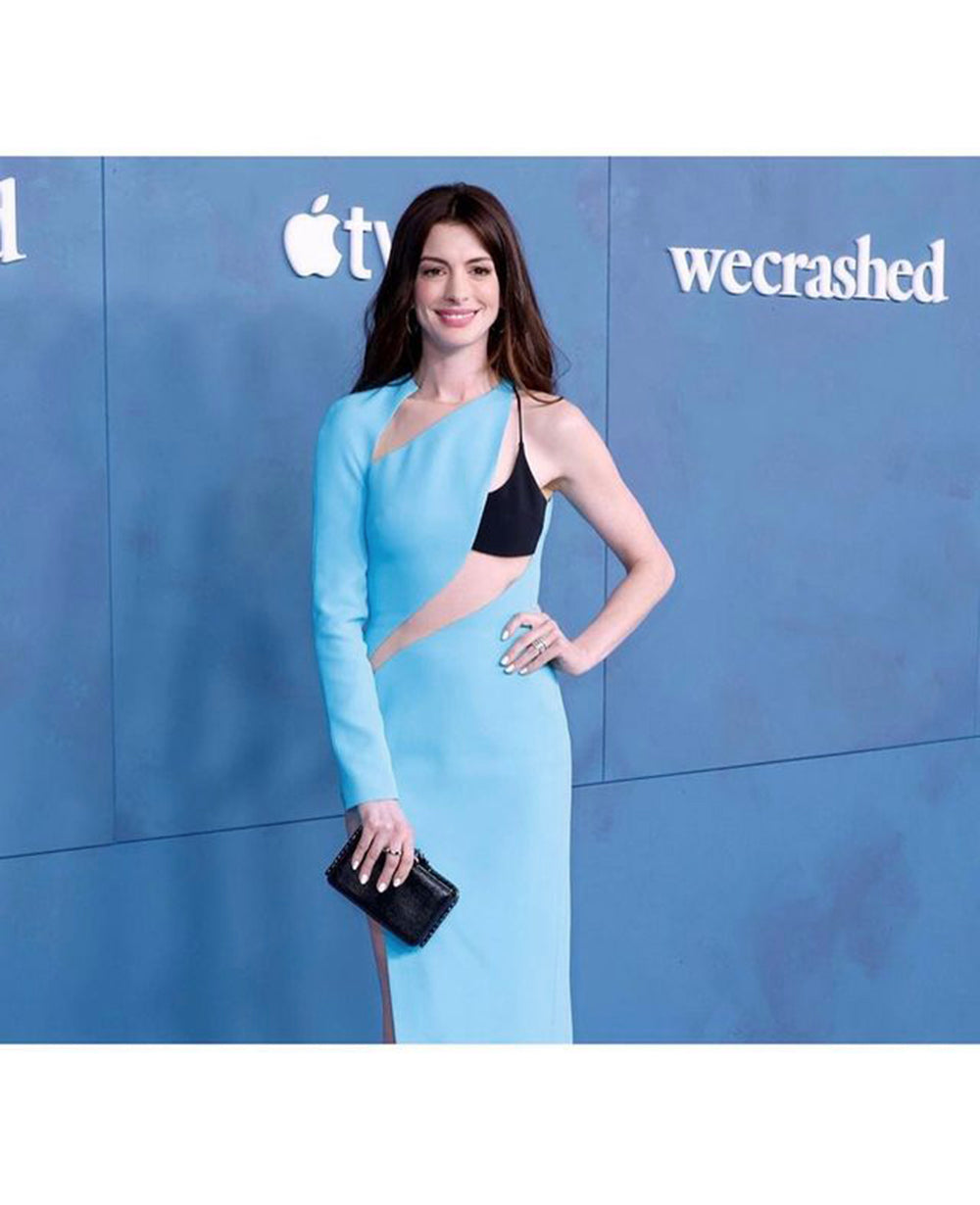 One Sleeve Mesh Midi Dress Blue Black HV8885