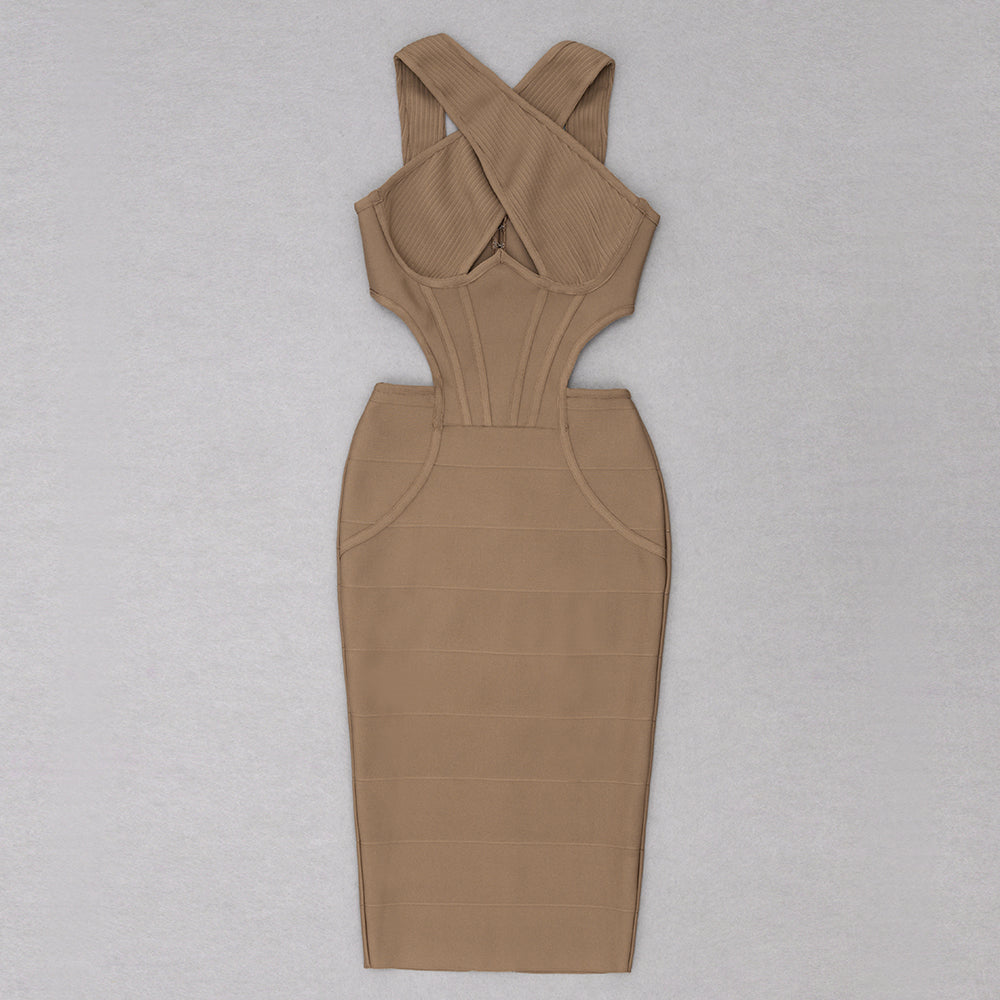 Halter Ribbed Structured Midi Dress HV8748