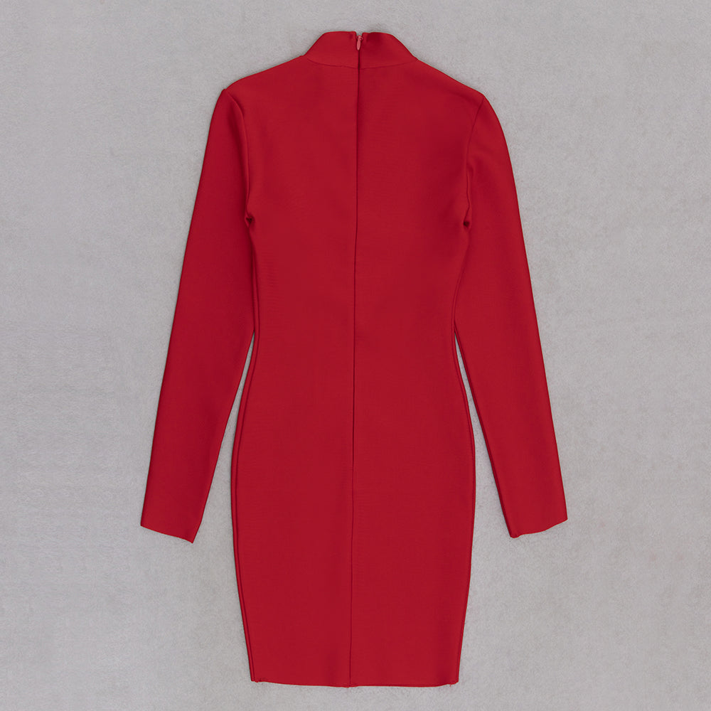 Long Sleeve Mesh Insert Dress V9017