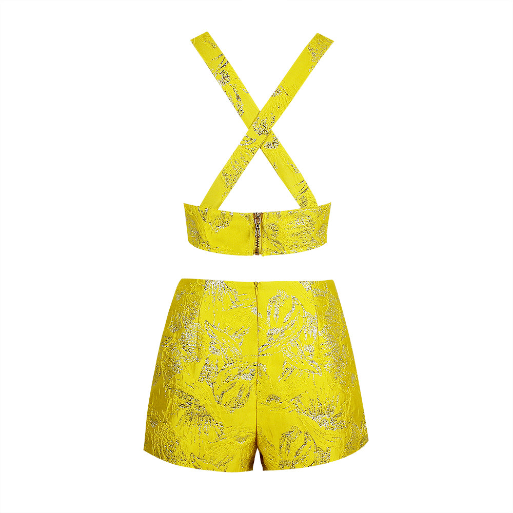Sparkly Crop Top Shorts Set Yellow HV8488