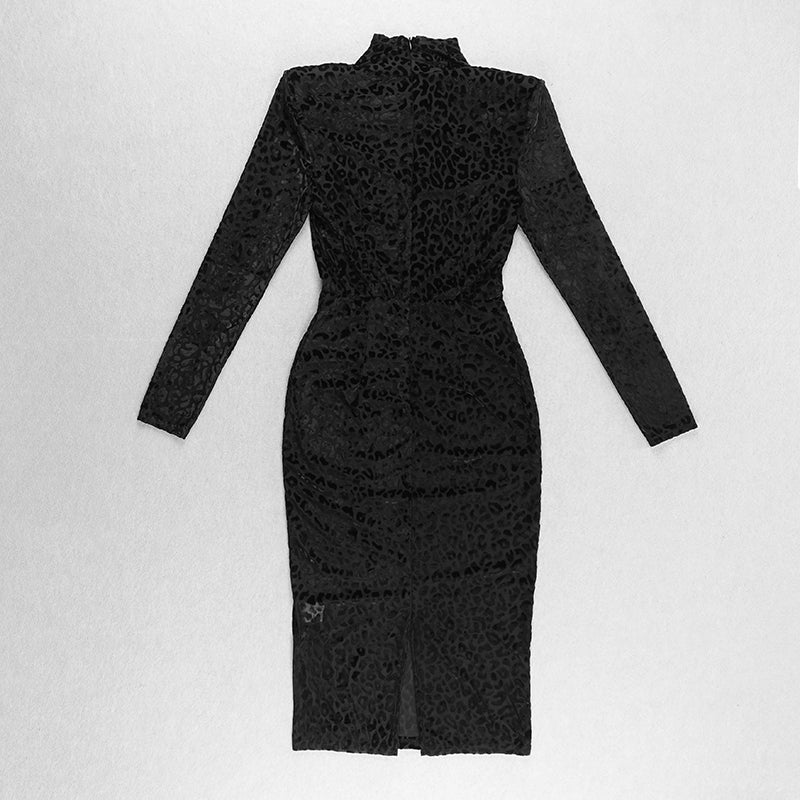 Long Sleeve Animal Print Midi Velvet Dress HV7605