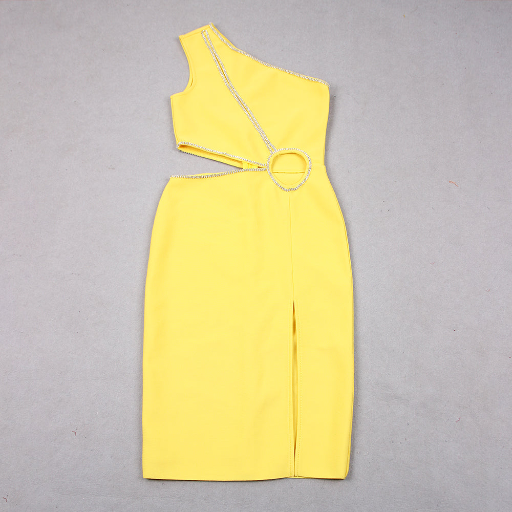 One Shoulder Rhinestone Trim Dress