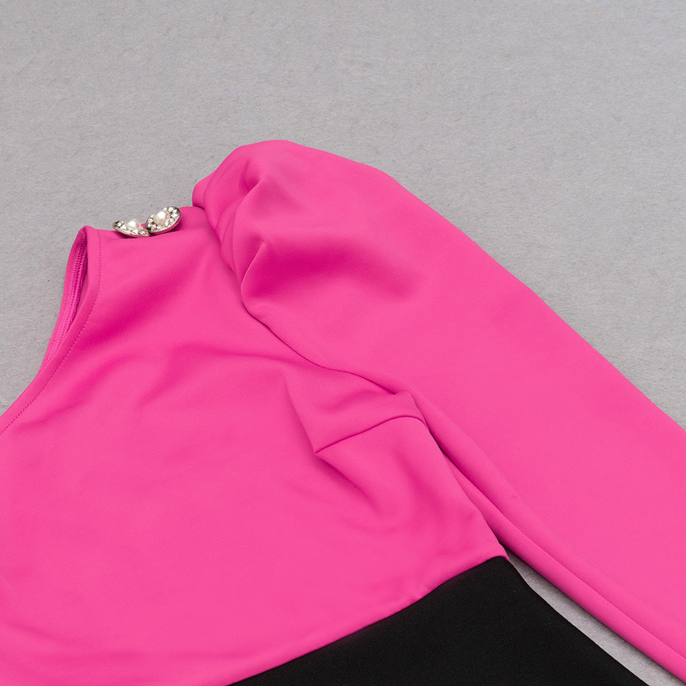 One Sleeve Midi Dress Hot Pink V8983
