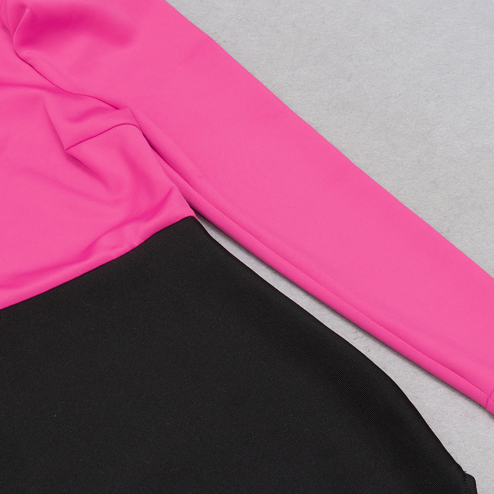 One Sleeve Midi Dress Hot Pink V8983