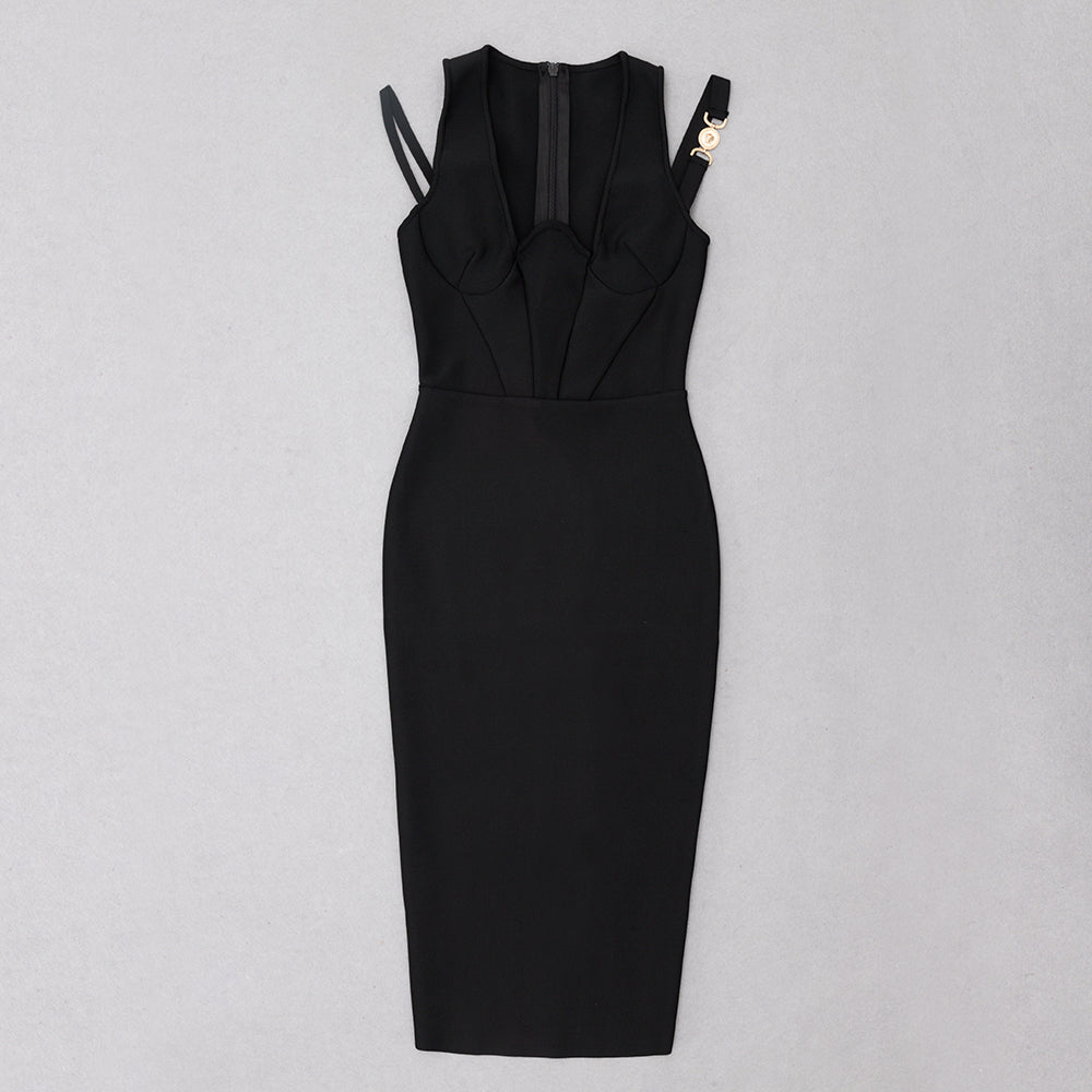 Halter Bustier Structured Midi Dress HV8860
