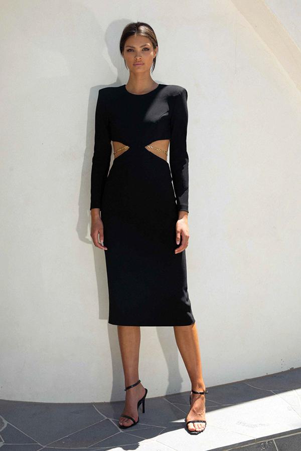 Long Sleeve Backless Chain Midi Dress HV7850