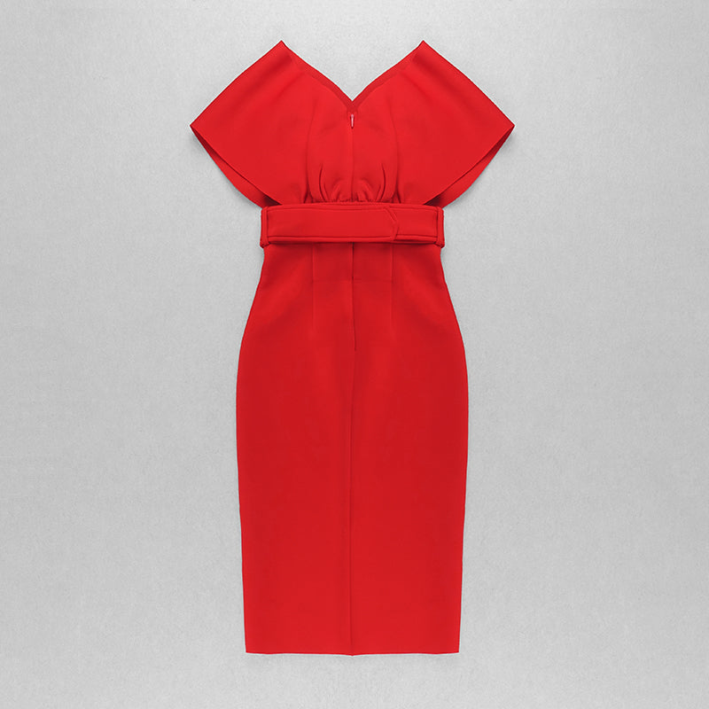 Off The Shoulder Belt Midi Dress HV7760
