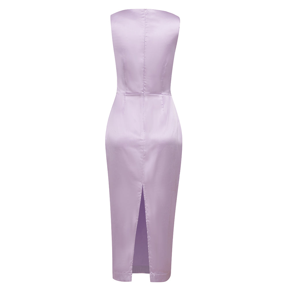 Bustier Detail Midi Silk Dress Lavender V8622
