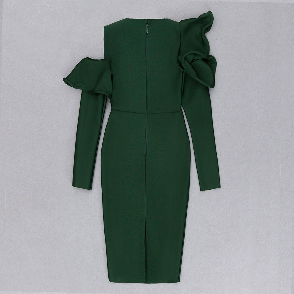 Long Sleeve Ruffle Detail Midi Dress HV9015