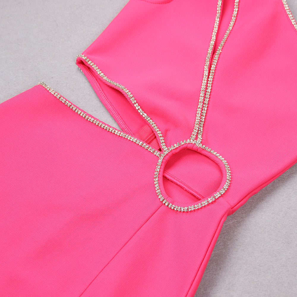 One Shoulder Rhinestone Trim Dress