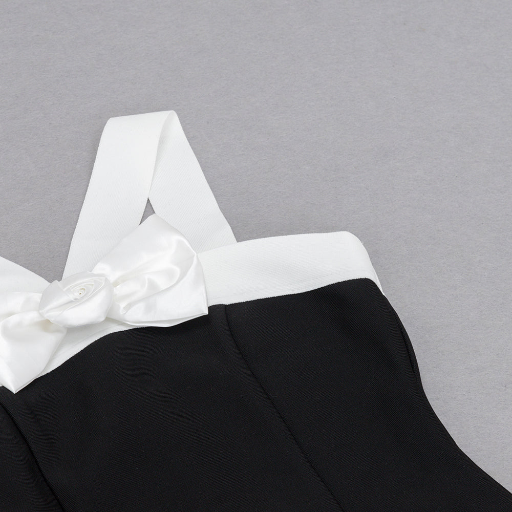Bow Detail Midi Dress Black White HV8691