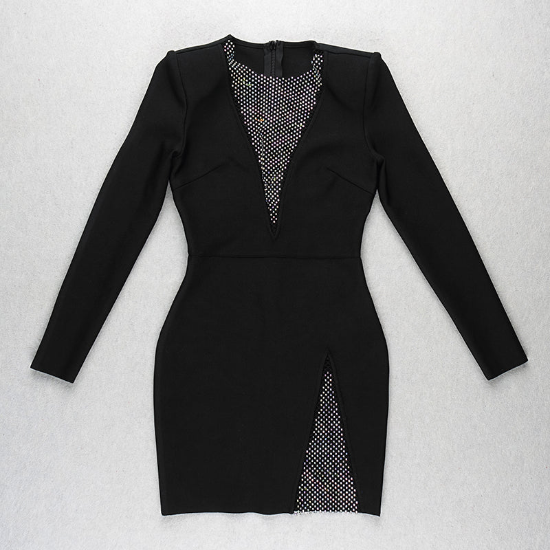 Long Sleeve Embellished Panel Detail Dress HV7072