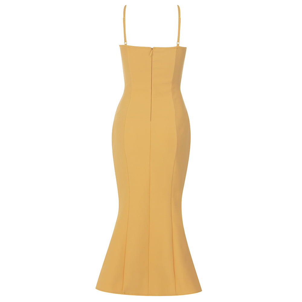 Halter Cut Out Detail Fluted Midi Dress HV8718