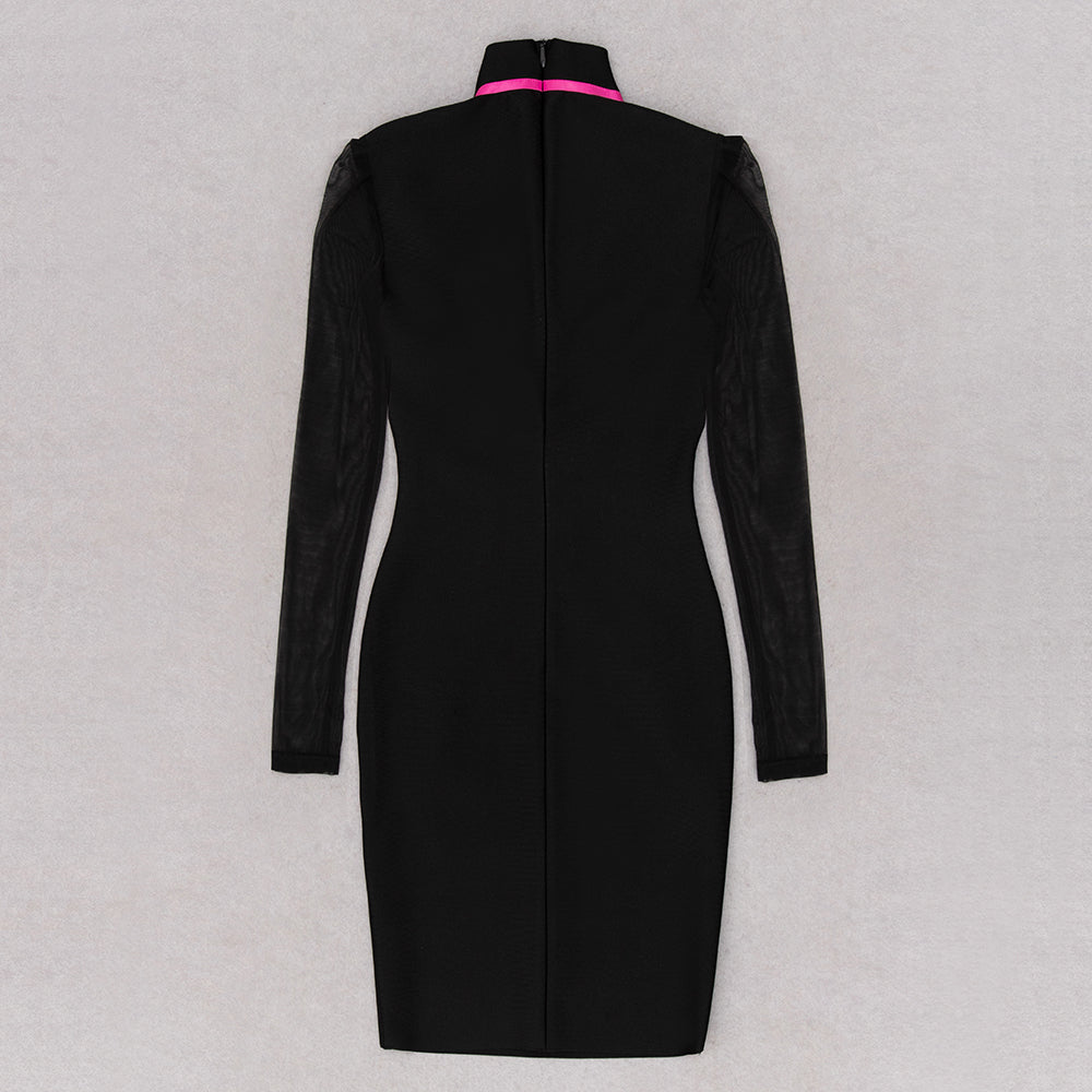 Long Sleeve Mesh Dress Black Hot Pink HV8994