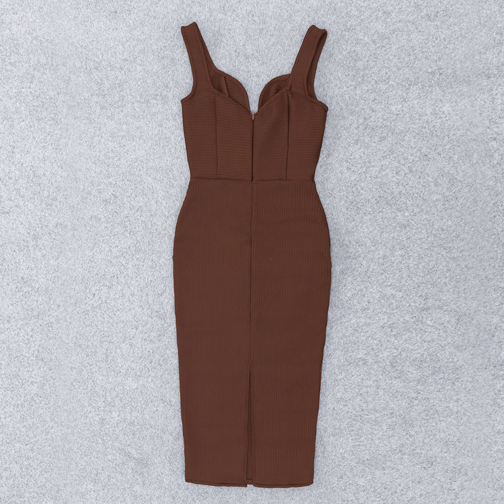 Bustier Cut Out Ribbed Midi Dress HV8808