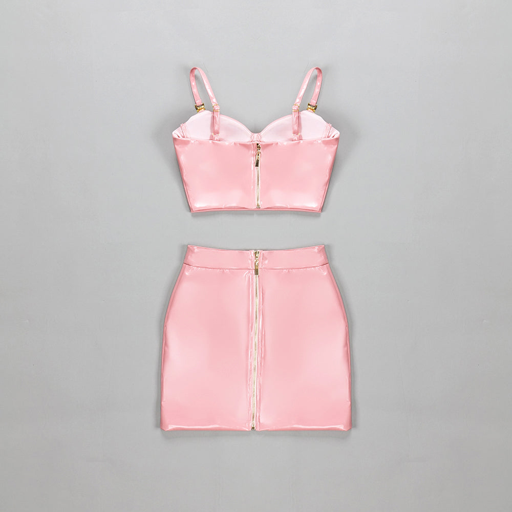 Bustier Detail Two Piece Faux Leather Dress HV8511