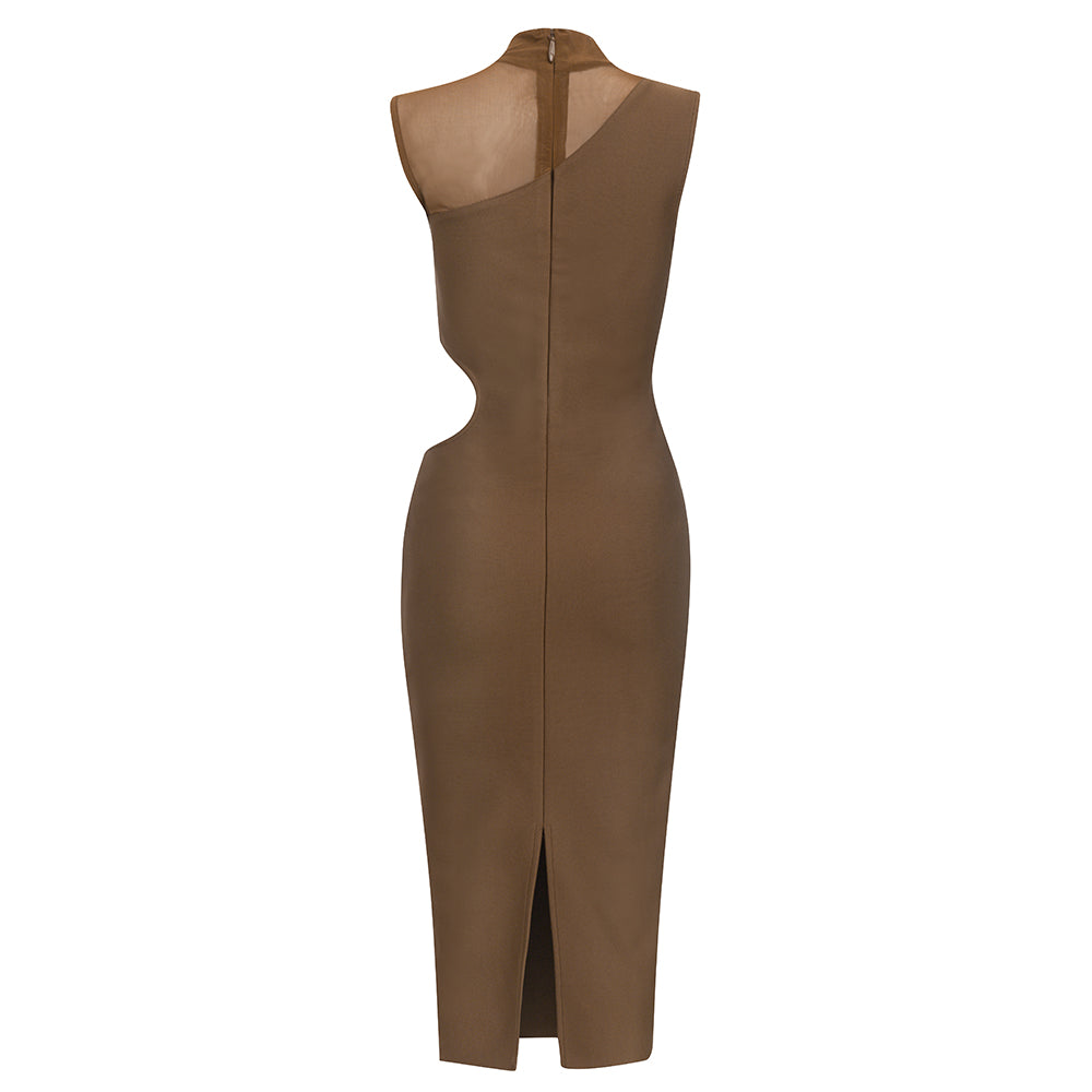 Mesh Insert Midi Dress Brown HV8566