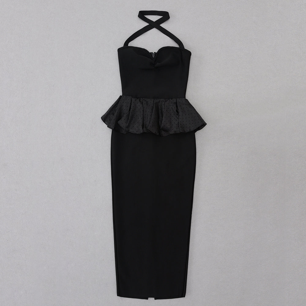 Halter Peplum Midi Dress HV8765