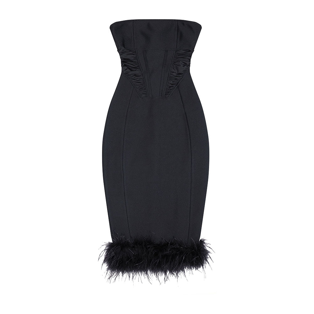 Feather Detail Strapless Midi Dress HV8926