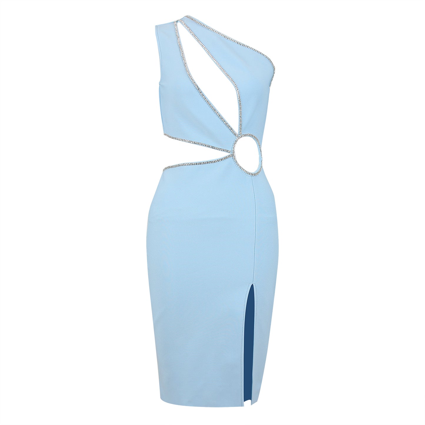 One Shoulder Rhinestone Trim Dress