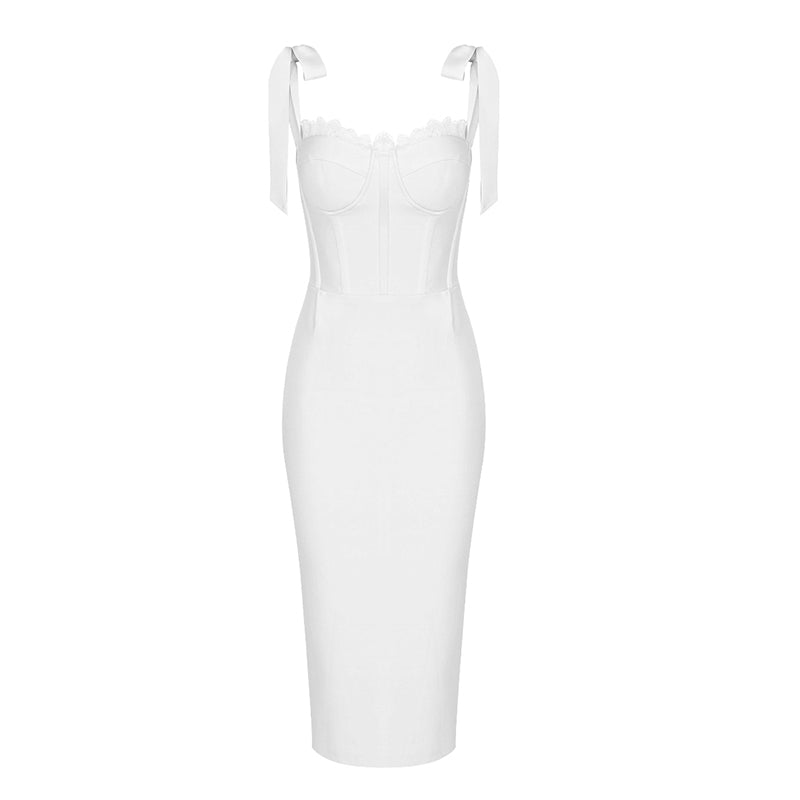 Tie Detail Lace Bustier Midi Dress HV7759
