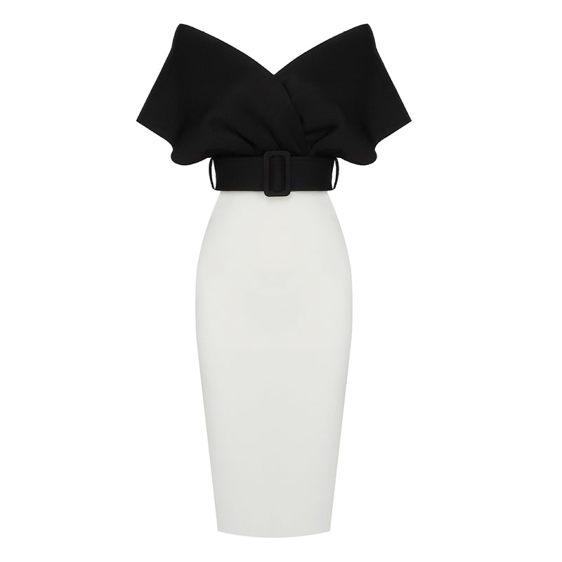 Off The Shoulder Belt Midi Dress HV7760