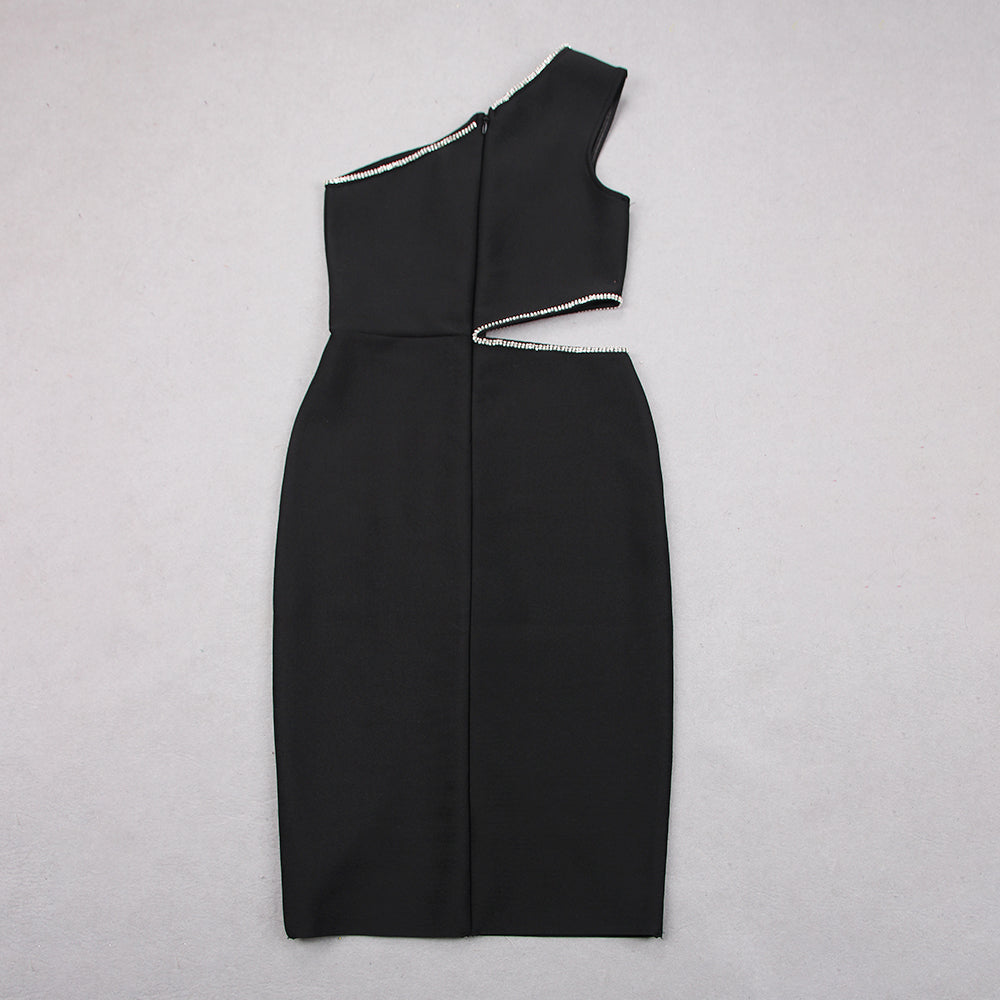 One Shoulder Rhinestone Trim Dress