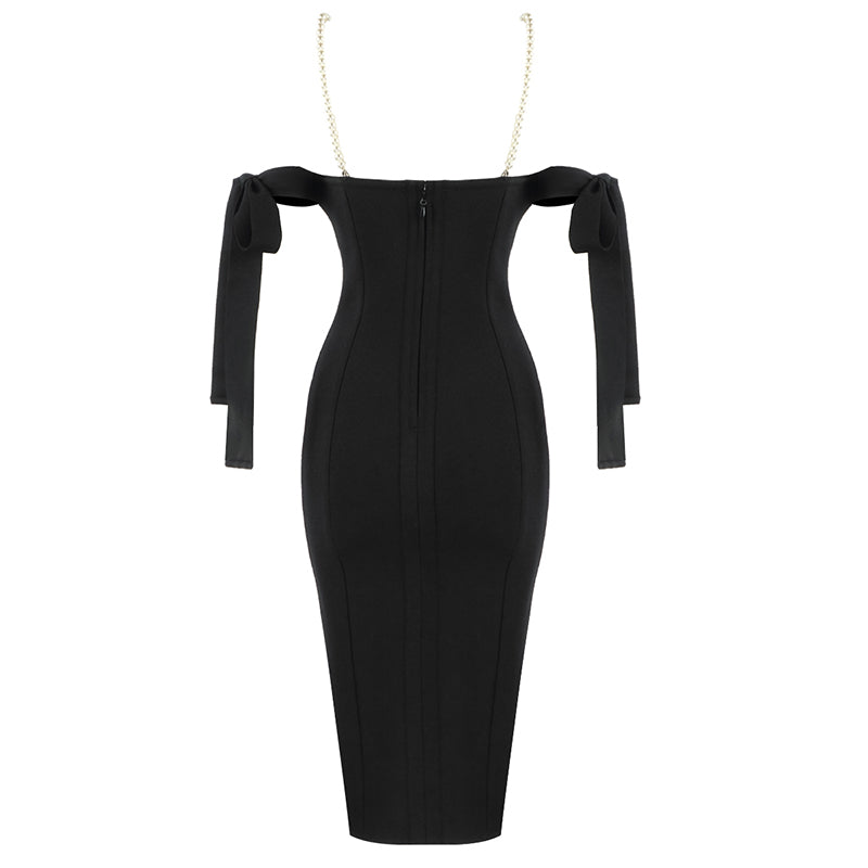 Pearl Strap Bardot Bustier Midi Dress HV6523