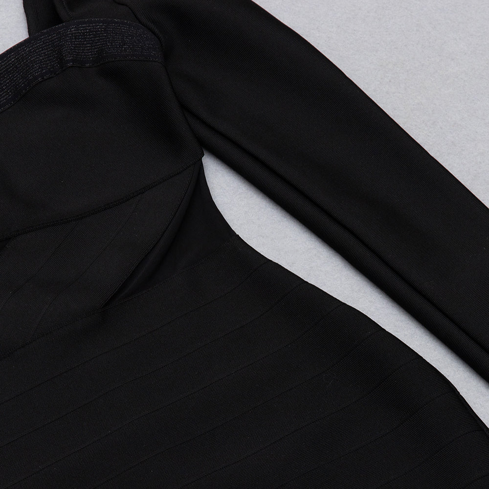 One Sleeve Mesh Insert Dress Black V9011