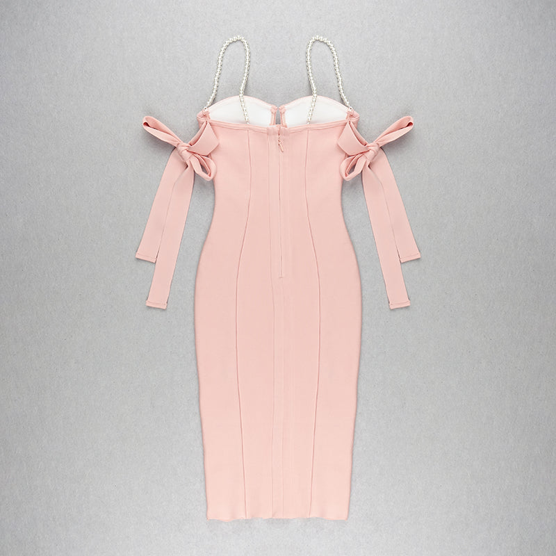 Pearl Strap Bardot Bustier Midi Dress HV6523