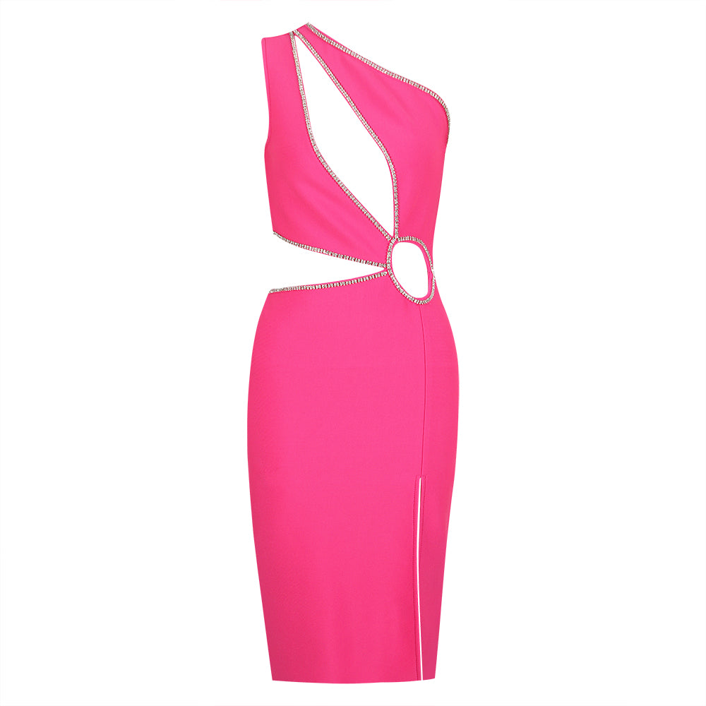 One Shoulder Rhinestone Trim Dress