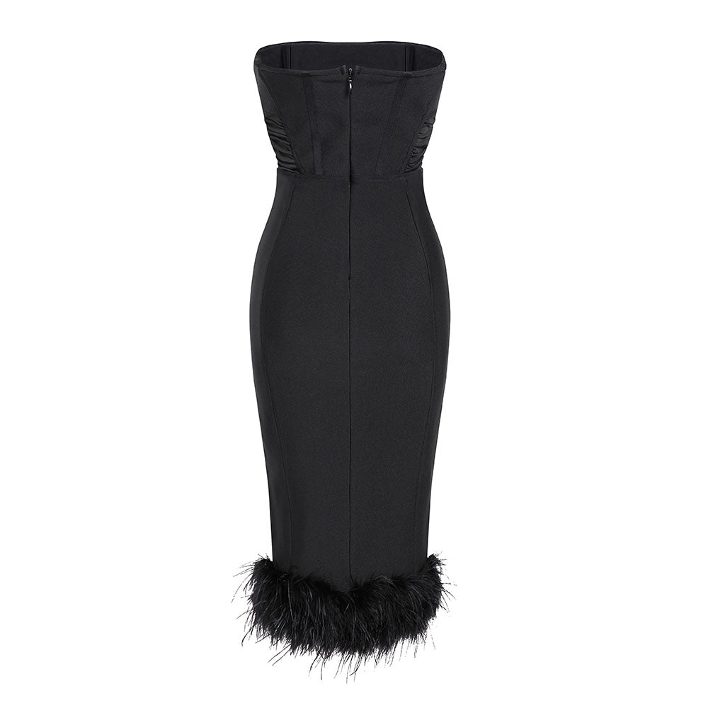 Feather Detail Strapless Midi Dress HV8926