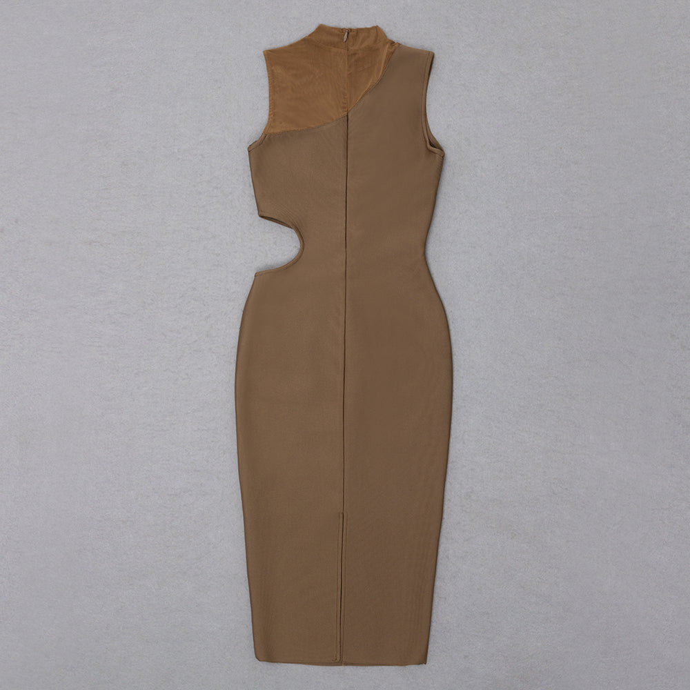 Mesh Insert Midi Dress Brown HV8566