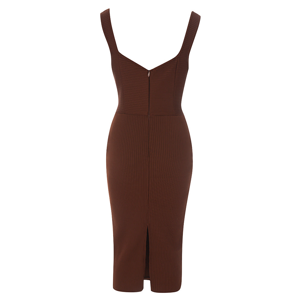 Bustier Cut Out Ribbed Midi Dress HV8808
