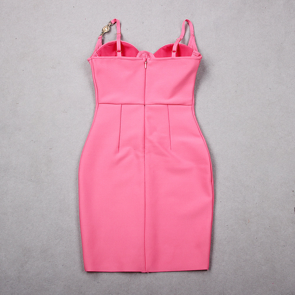 Ribbed Bustier Structured Dress Hot Pink HV8928B