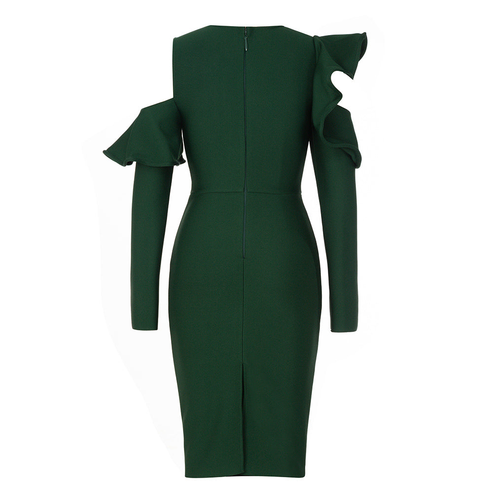 Long Sleeve Ruffle Detail Midi Dress HV9015
