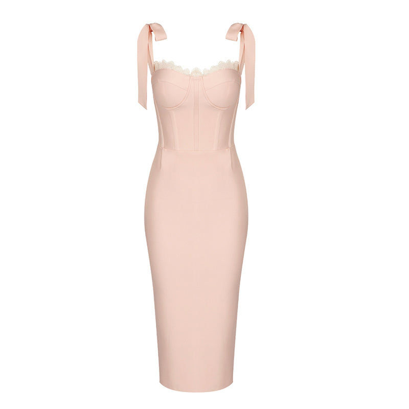 Tie Detail Lace Bustier Midi Dress HV7759