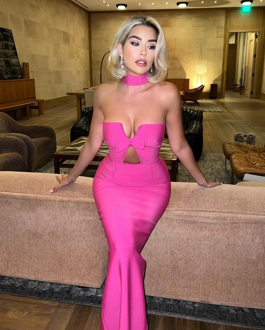 Choker Strapless Bow Maxi Dress HV8535