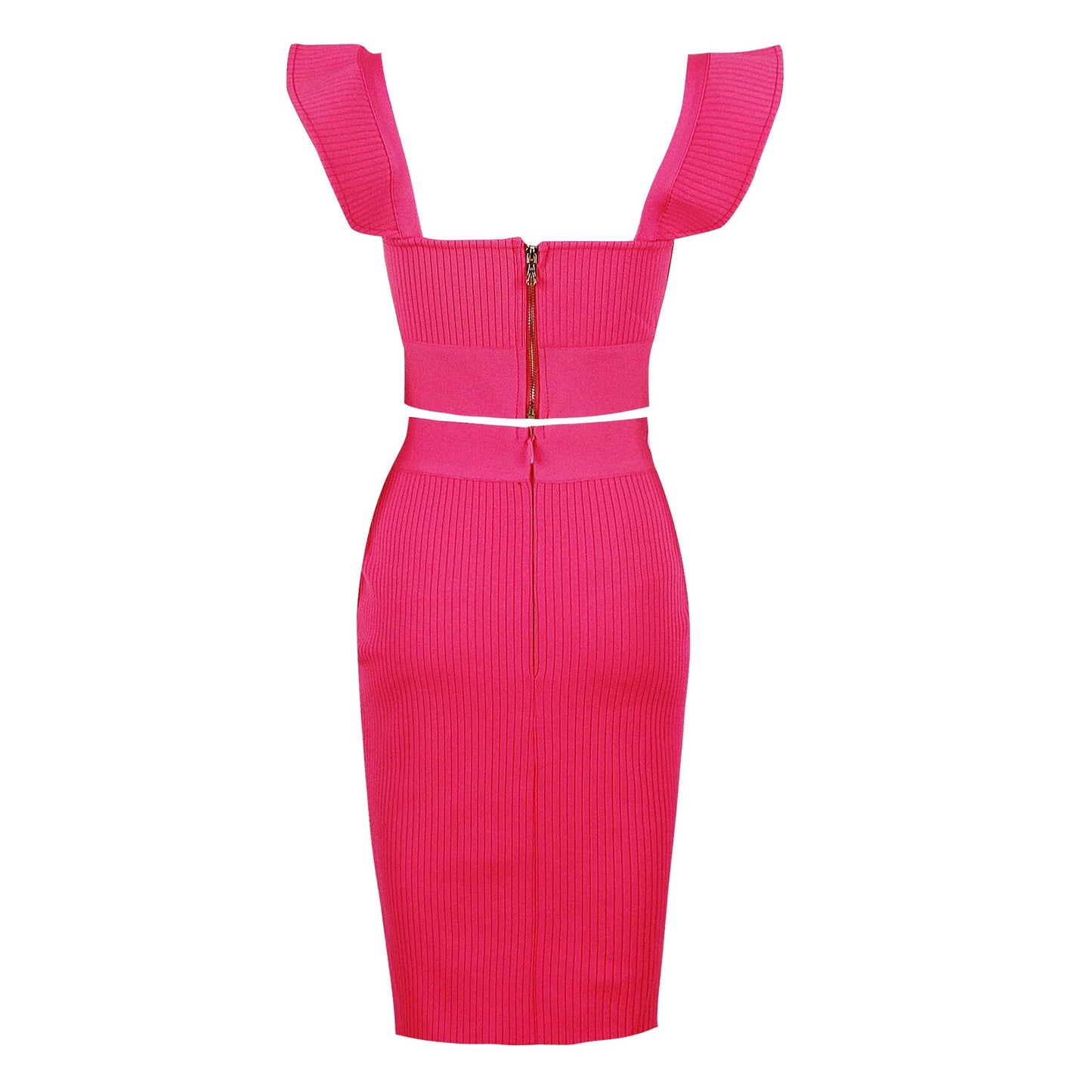 Ruffle Ribbed Two Piece Midi Dress HV9055