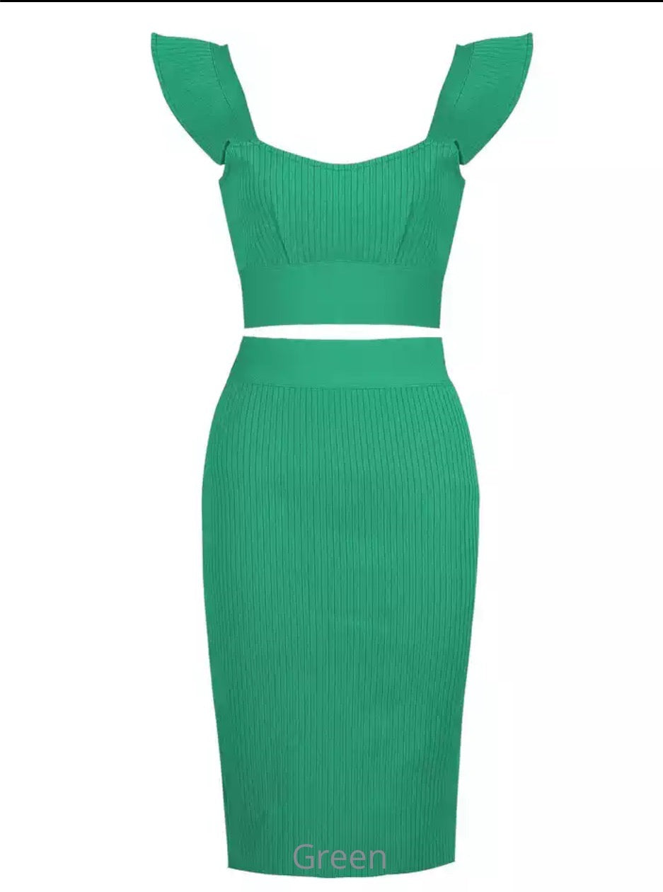 Ruffle Ribbed Two Piece Midi Dress HV9055