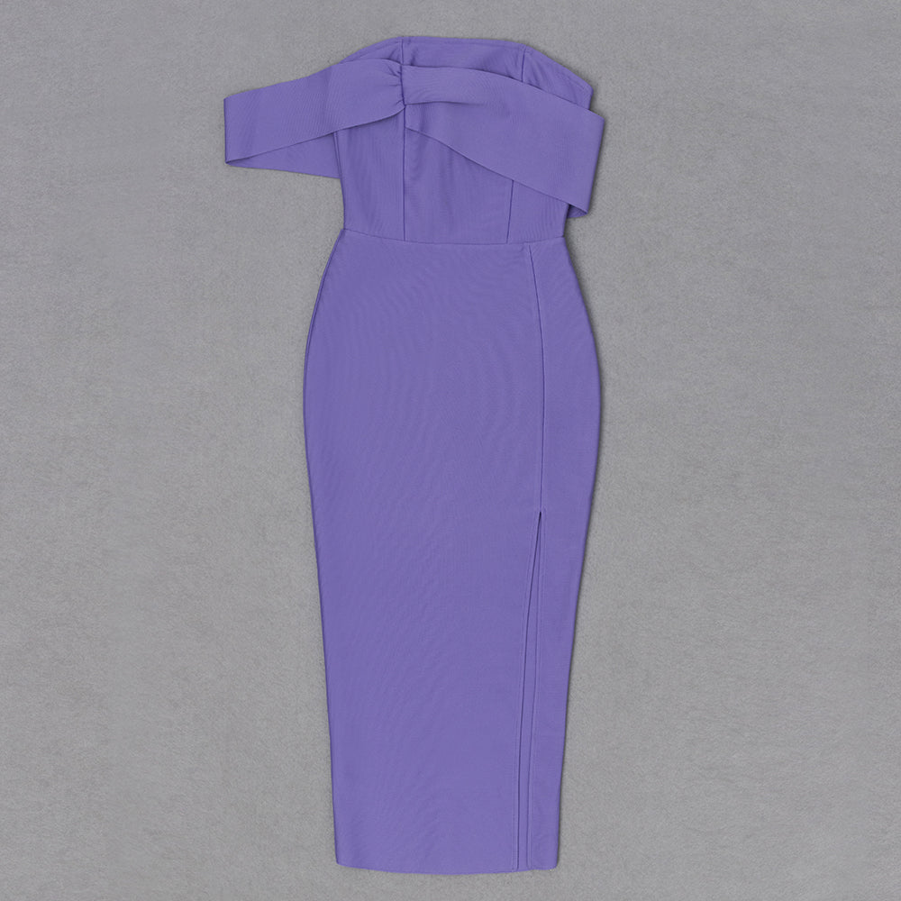 Off Shoulder Midi Dress Purple V8507