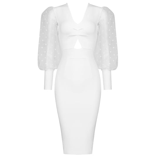 Puff Long Sleeve Midi Dress V8445
