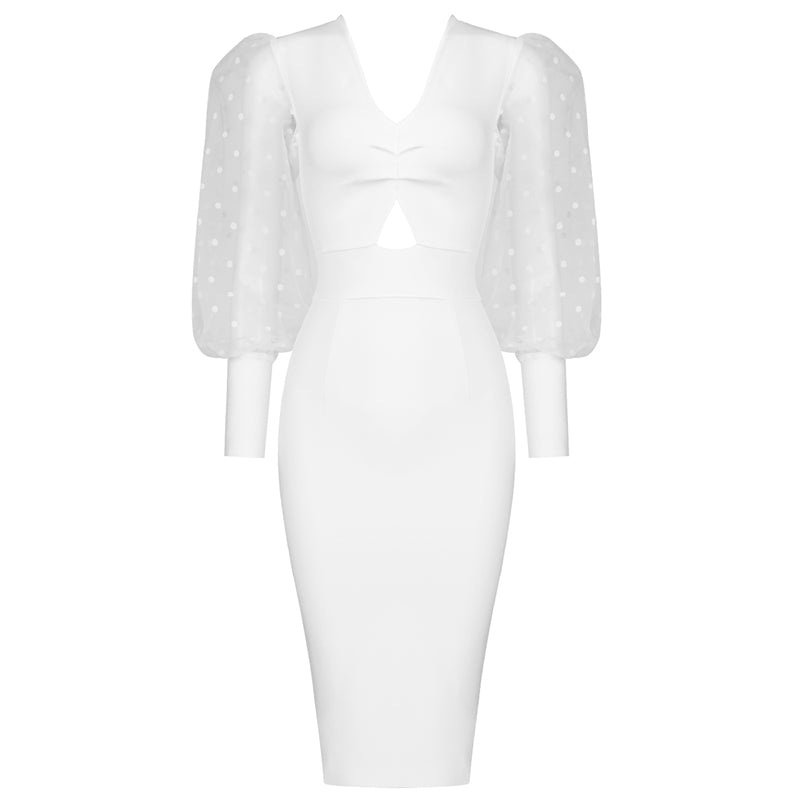 Puff Long Sleeve Midi Dress V8445