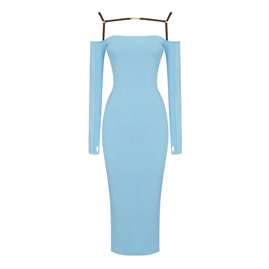Halter Long Sleeve Midi Dress HV8153