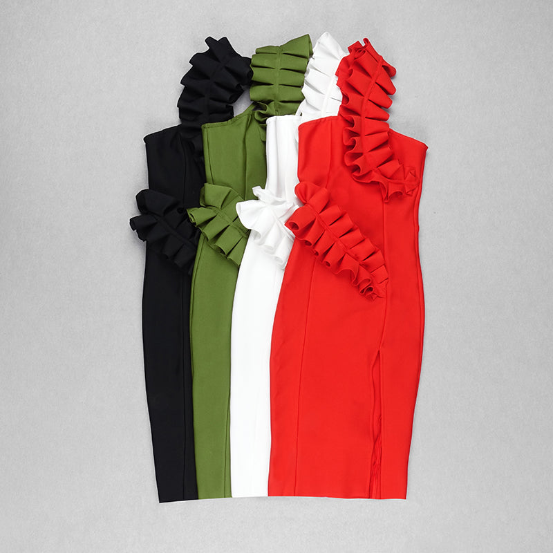 Ruffle One Shoulder Midi Dress  HV7842