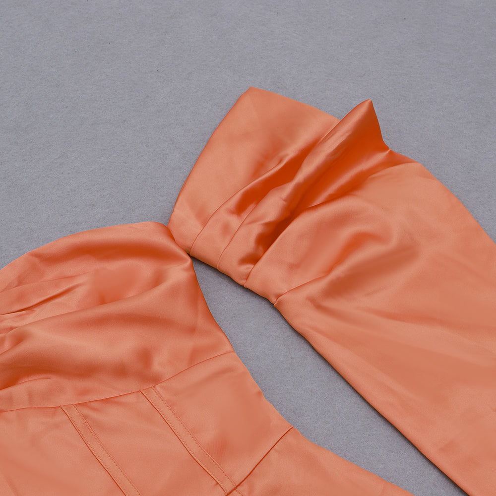 Long Sleeve Bardot Satin Dress Rust Orange HV8007