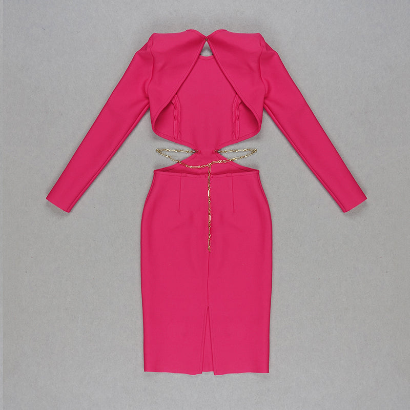 Long Sleeve Backless Chain Midi Dress HV7850