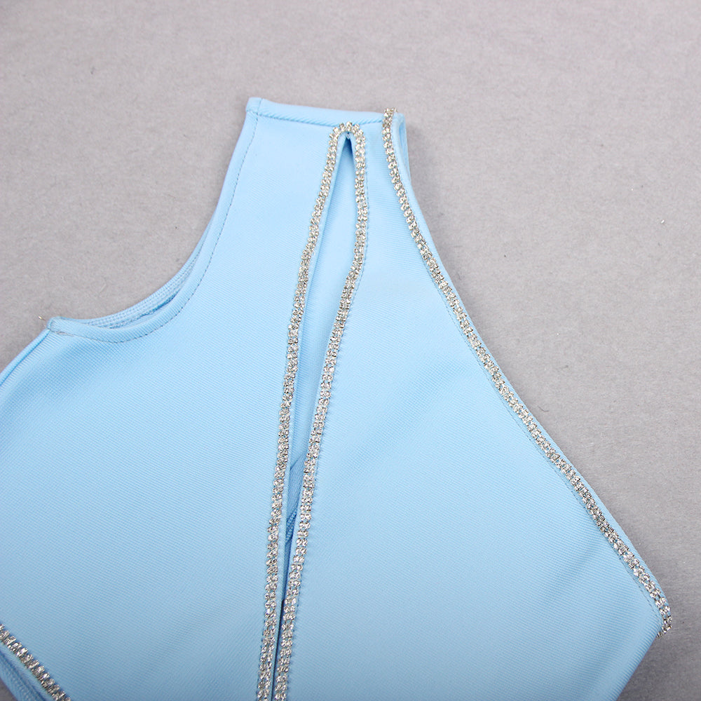 One Shoulder Rhinestone Trim Dress